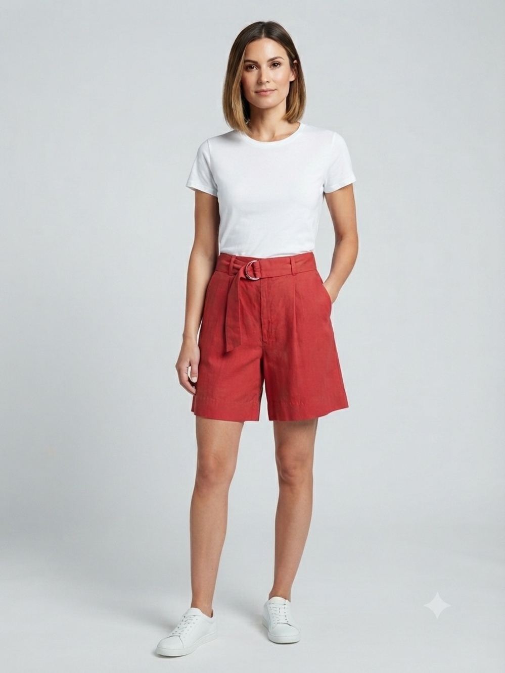 NWOT Banana Republic Tailored High-Waist Belted Shorts Red Size 6